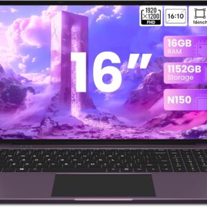laptop Jumper 16 Inch IPS 1920 x 1200 Intel N150 3.6 GHz 16GB RAM 1TB SSD + 128GB eMMC Notebook 2 Difuzoare stereo USB 3.0/Mini HDMI/38Wh Baterie Purple